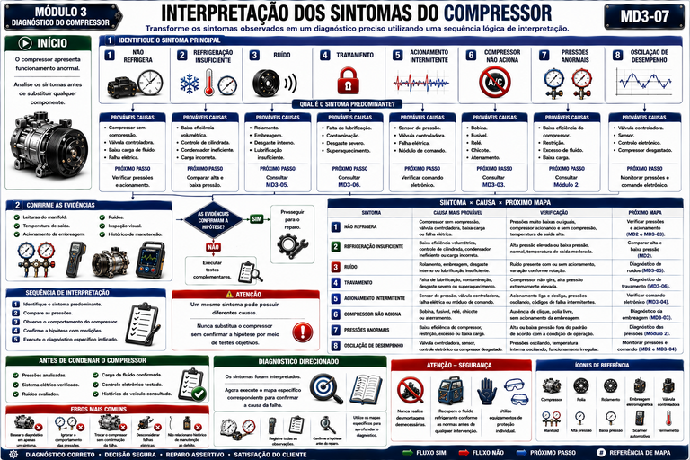 Interpretação dos sintomas do compressor