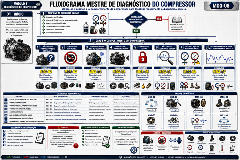 Fluxograma mestre de diagnóstico do compressor